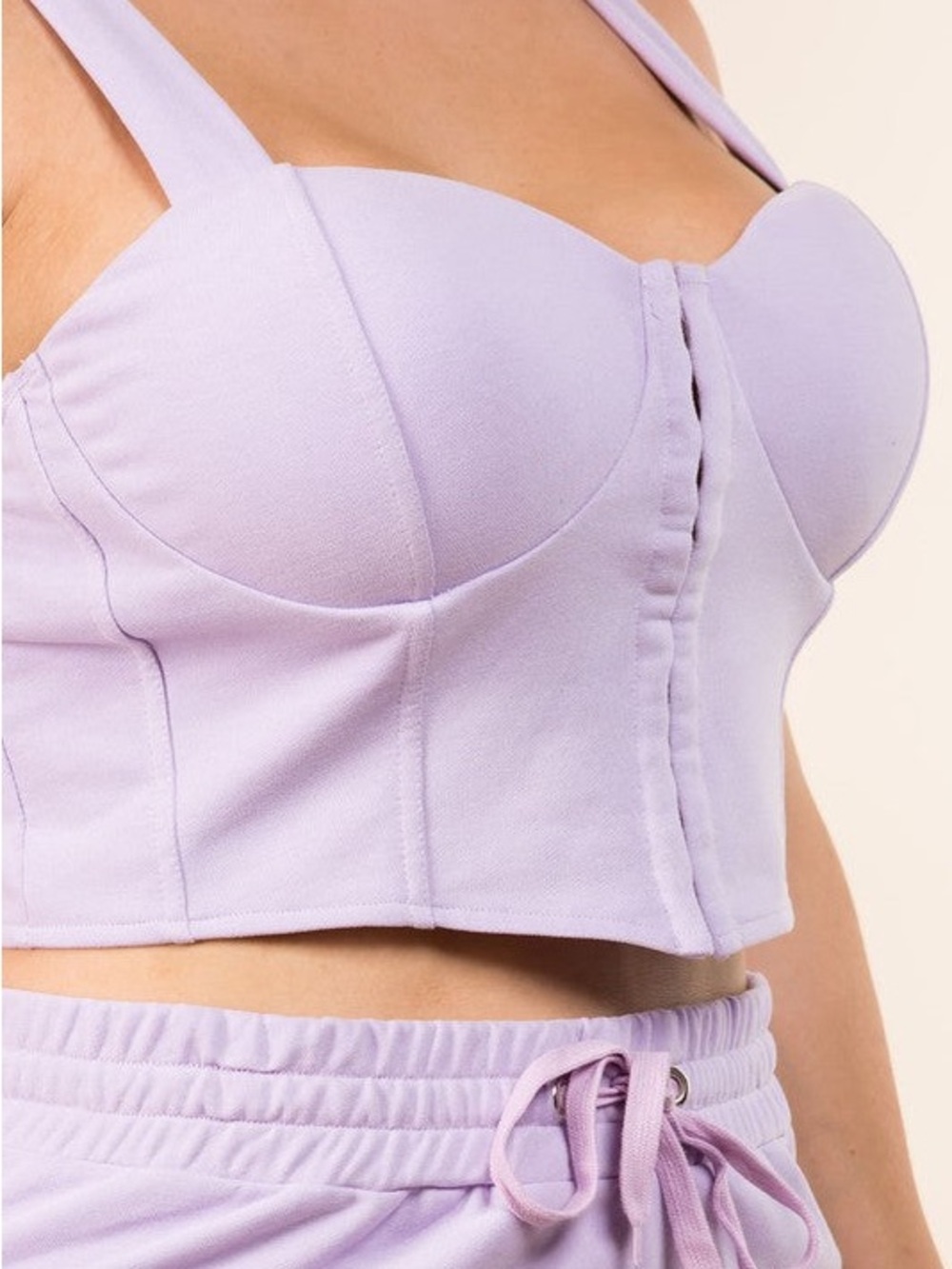 Lavender Two Piece Set-Bustier Crop Top and Jogger Loungewear Set- Plus Size - Picture 5 of 7